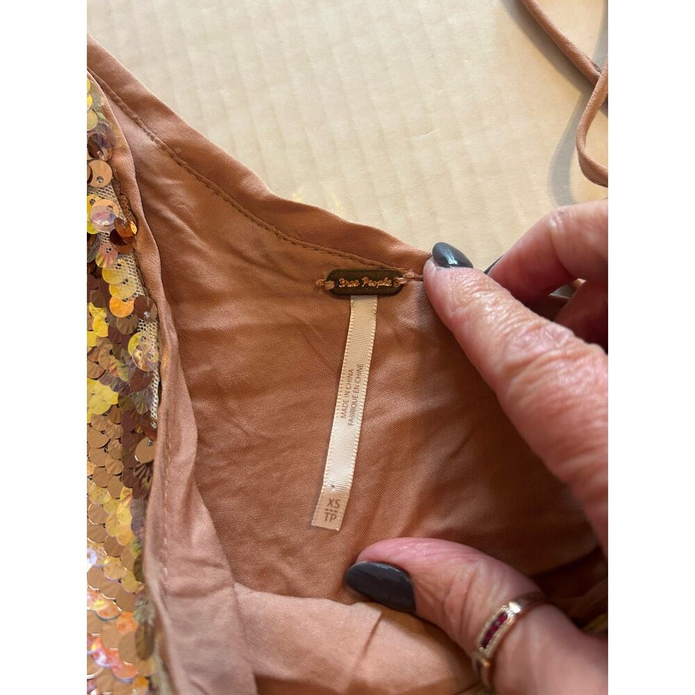 Free People Disco Fever One-Shoulder Bronze Sequined Blouse Sparkle Size XS - Picture 4 of 10